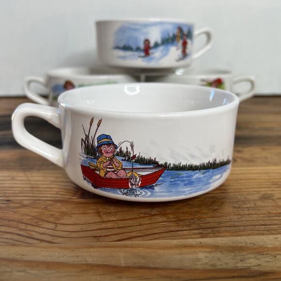 VTG Campbell’s Kids Soup Mugs – Set of 4 Boating Skiing Baseball Hopscotch Cups - Picture 12 of 13